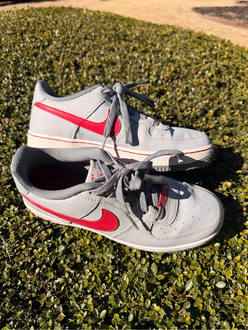 Nike Kids Grey and Red Air Force Ones